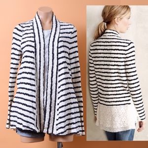 Anthropologie Postmark Stripe Lace Hem Cardigan M